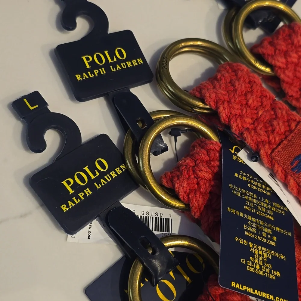 Red Braid Weave chili pepper POLO RALPH Lauren Belt Mens New  Adjustable M L - Picture 4 of 4